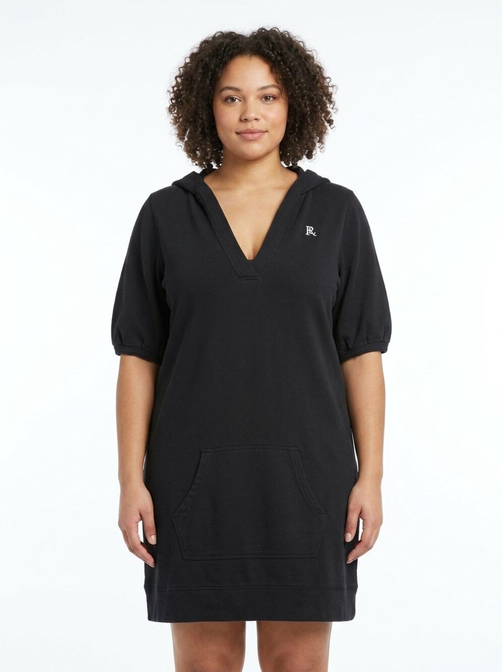 Vintage Polo Company Black Mini Knit Hooded Embroidered Dress Women Size XL